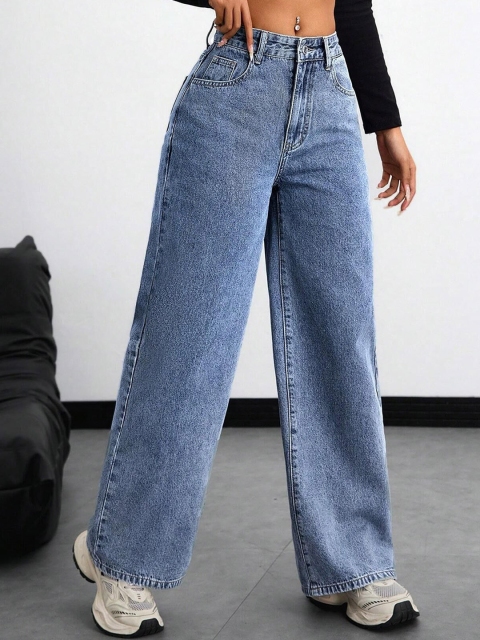 Aadvi Fashion Women Original High-Rise Stretchable Wide Leg Jeans
