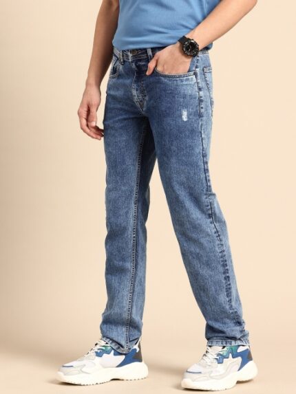 Being Human Men Straight Fit Mid-Rise Low Distress Heavy Fade Stretchable Jeans