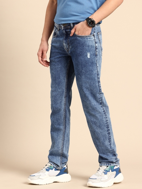 Being Human Men Straight Fit Mid-Rise Low Distress Heavy Fade Stretchable Jeans