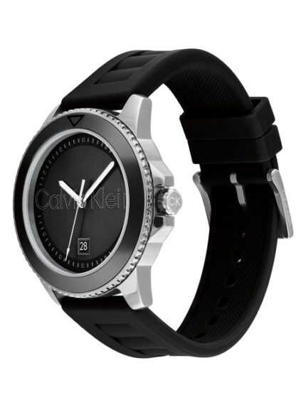 Calvin Klein Men Aqueous Brand Logo Textured Dial & Textured Strap Analogue Watch 25200386