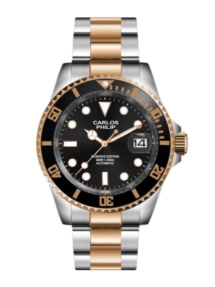 CARLOS PHILIP Men Brass Dial & Stainless Steel Bracelet Style Straps Analogue Automatic Motion Powered Watch