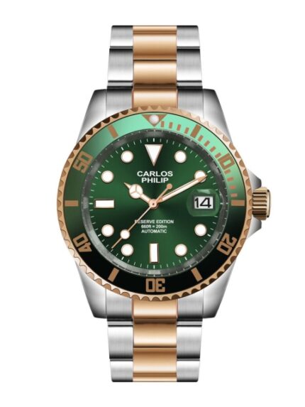 CARLOS PHILIP Men Brass Embellished Dial & Stainless Steel Bracelet Style Straps Analogue Automatic Motion Watch