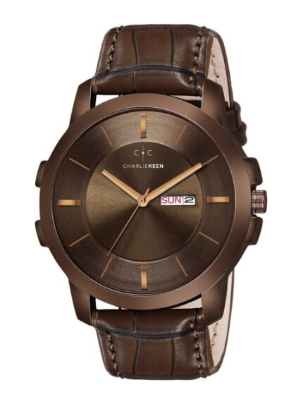 CHARLIEKEEN Men Brass Dial & Leather Straps Analogue Watch CC-GR100-BRW-BRW