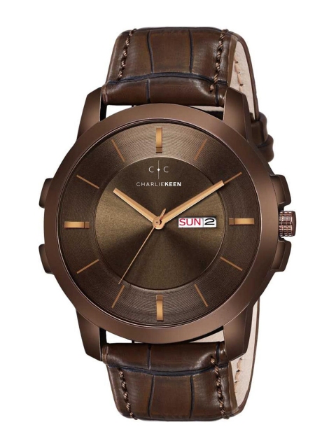 CHARLIEKEEN Men Brass Dial & Leather Straps Analogue Watch CC-GR100-BRW-BRW
