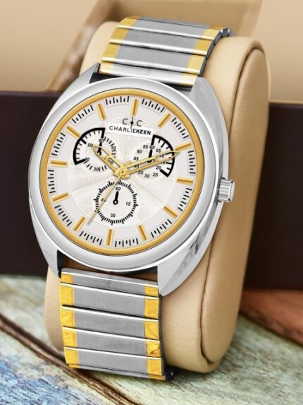 CHARLIEKEEN Men Brass Dial & Stainless Steel Straps Analogue Watch
