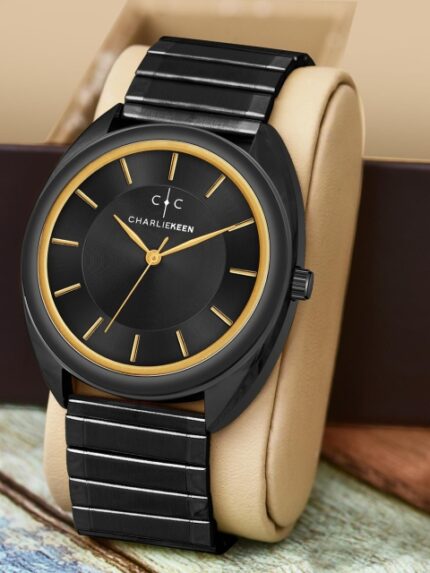 CHARLIEKEEN Men Brass Dial & Stainless Steel Straps Analogue Watch CC-GR006-BLK-CH