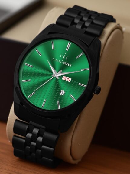 CHARLIEKEEN Men Brass Dial & Stainless Steel Straps Analogue Watch CC-GR010-FULL-GRN