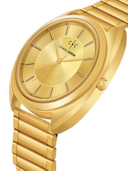 CHARLIEKEEN Men Brass Patterned Dial & Stainless Steel Analogue Watch CC-GR006-GLD-CH