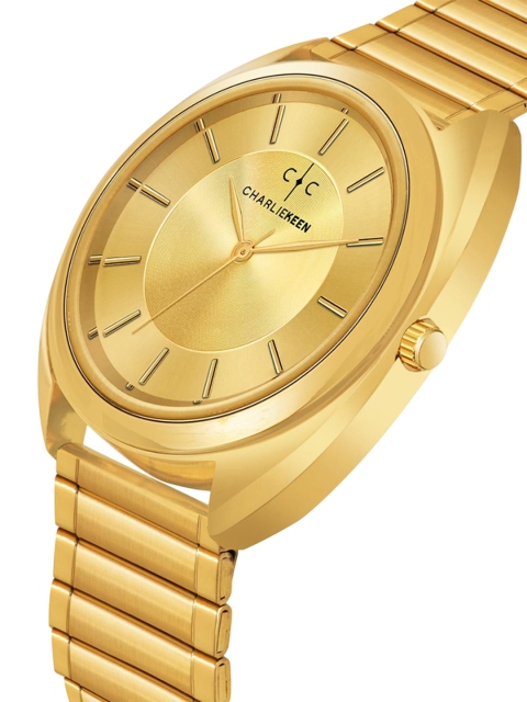 CHARLIEKEEN Men Brass Patterned Dial & Stainless Steel Analogue Watch CC-GR006-GLD-CH