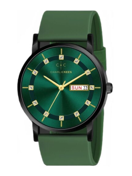 CHARLIEKEEN Men Brass Patterned Dial & Straps Analogue Watch CC-GR318-GRN-GRN