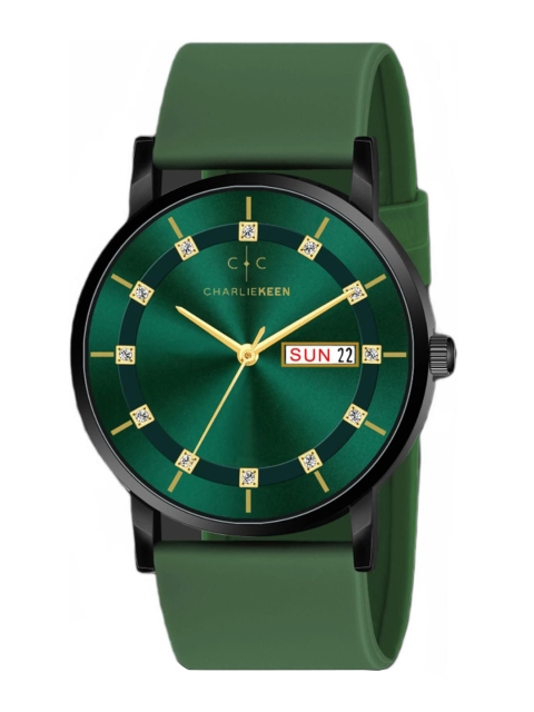 CHARLIEKEEN Men Brass Patterned Dial & Straps Analogue Watch CC-GR318-GRN-GRN