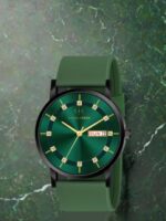 CHARLIEKEEN Men Brass Patterned Dial & Straps Analogue Watch CC-GR318-GRN-GRN