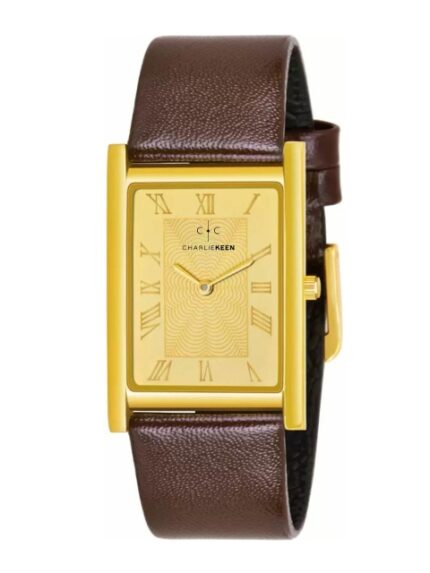 CHARLIEKEEN Men Brass Square Dial & Leather Straps Analogue Watch CC-GSQ214-GLD-GLD