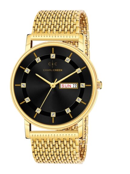 CHARLIEKEEN Men Dial & Stainless Steel Straps Analogue Watch CC-GR428-BLK-GLD