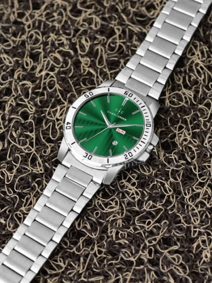 CHARLIEKEEN Men Patterned Dial & Stainless Steel Straps Analogue Watch CC-GR010-GRN-CH