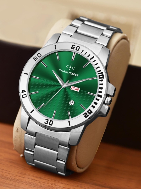 CHARLIEKEEN Men Patterned Dial & Stainless Steel Straps Analogue Watch CC-GR010-GRN-CH