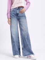 glitchez Women Heavy Fade Pure Cotton Wide Leg Jeans