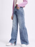 glitchez Women Heavy Fade Pure Cotton Wide Leg Jeans