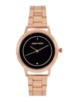 JOKER & WITCH Women Black Dial & Rose Gold-Plated Bracelet Style Analogue Watch-AMWW556