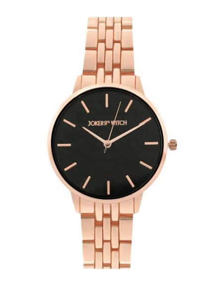 JOKER & WITCH Women Black Printed Dial & Rose Gold Toned Bracelet Style Straps Analogue Watch