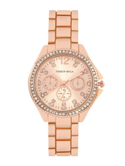 JOKER & WITCH Women Gold-Toned Embellished Dial & Rose Gold Toned Bracelet Style Straps Analogue Watch