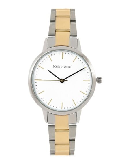 JOKER & WITCH Women White Dial & Gold Toned Stainless Steel Straps Analogue Watch AMWW506