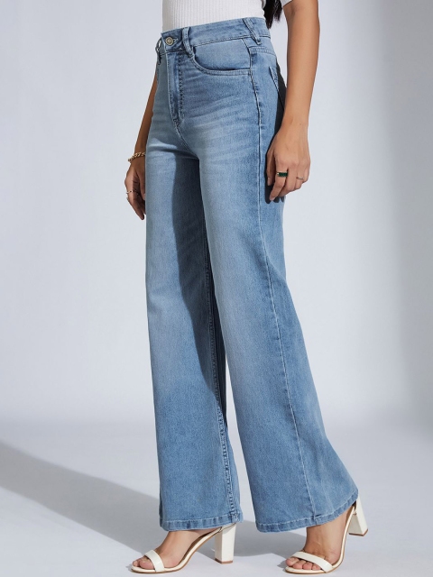 Miss Chase Women Wide Leg High-Rise Light Fade Stretchable Jeans