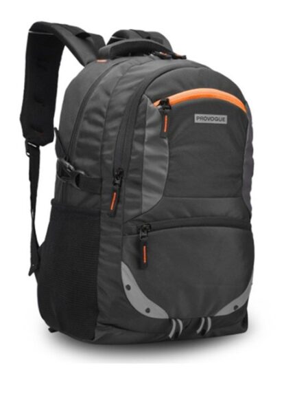 Provogue Unisex Black & Grey Brand Logo Backpack With Reflective Strip
