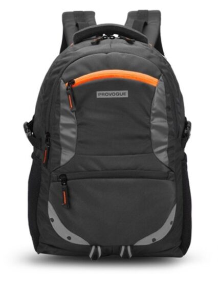 Provogue Unisex Black & Grey Brand Logo Backpack With Reflective Strip