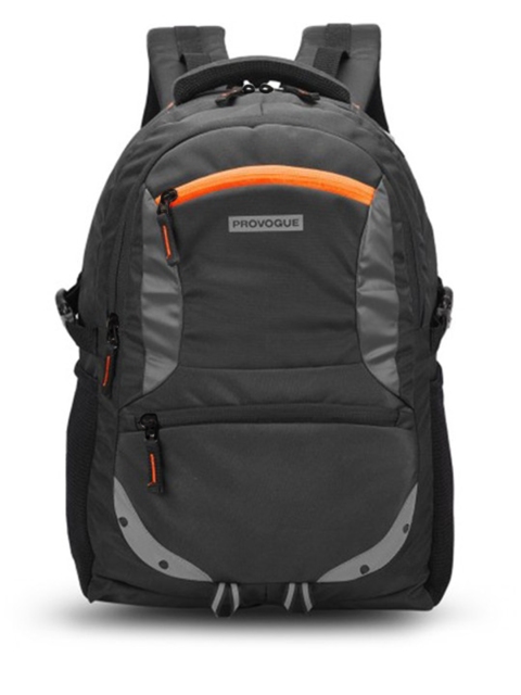 Provogue Unisex Black & Grey Brand Logo Backpack With Reflective Strip