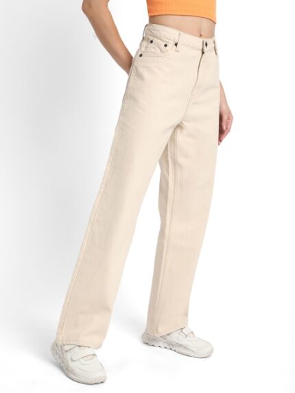 The Roadster Lifestyle Co Women Pure Cotton Straight-Fit High Rise No Fade Jeans