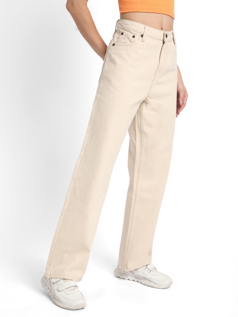 The Roadster Lifestyle Co Women Pure Cotton Straight-Fit High Rise No Fade Jeans