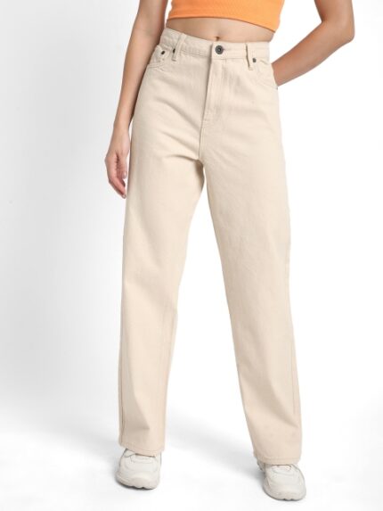 The Roadster Lifestyle Co Women Pure Cotton Straight-Fit High Rise No Fade Jeans
