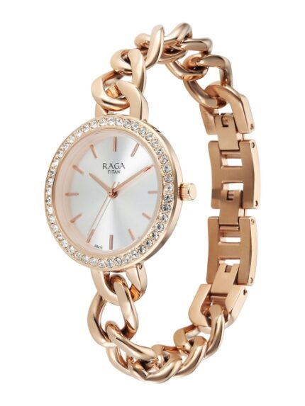 Titan Raga Women Embellished Dial & Bracelet Style Straps Analogue Watch 95361WM01