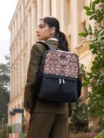 ZOUK Women Ethnic Printed Vegan Leather Backpack With Compression Straps-Up to 16 inch