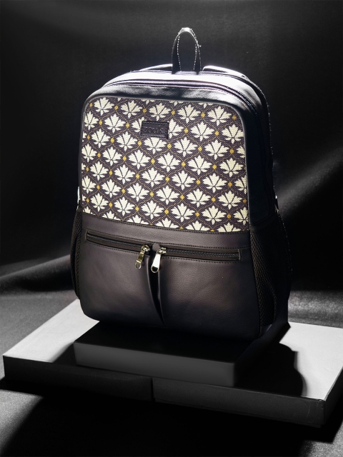 ZOUK Women Ethnic Printed Vegan Leather Backpack With Compression Straps-Up to 16 inch