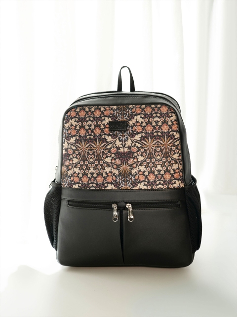 ZOUK Women Ethnic Printed Vegan Leather Backpack With Compression Straps-Up to 16 inch