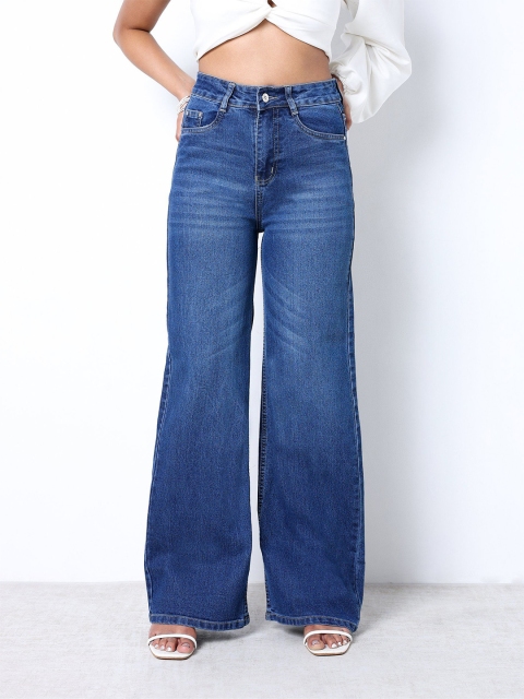 ZUYA Women Wide Leg High-Rise Light Fade Stretchable Jeans